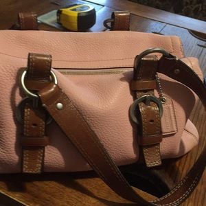 Coach pink satchel bag with brown straps